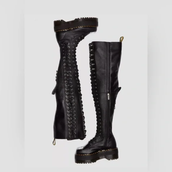 🆕Dr. Martens 28 Eye Extreme MAX Virginia Leather Knee High Boots In Black Size:8 - Picture 3 of 16